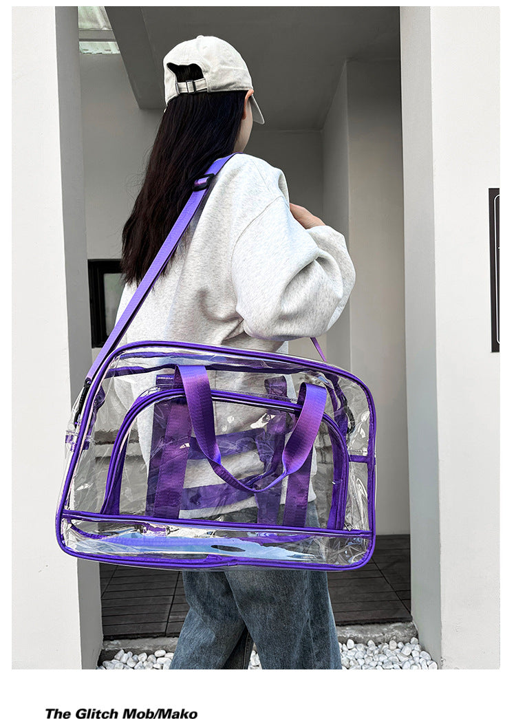 Purple transparent Multi-Purpose Clear PVC Bag - Travel, Fitness, Storage Tote (42x26x15cm) 4