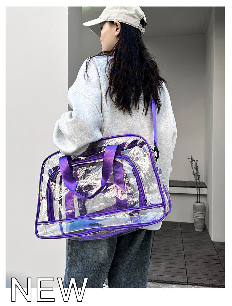 Purple transparent Multi-Purpose Clear PVC Bag - Travel, Fitness, Storage Tote (50x32x18cm)