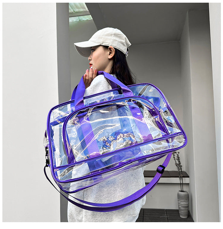 Purple transparent Multi-Purpose Clear PVC Bag - Travel, Fitness, Storage Tote (50x32x18cm) 3