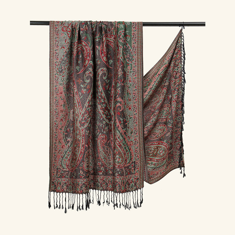 Black Elegant Retro Paisley Print Scarf for Women - Soft Fashion Shawl Wrap 185x70cm 3