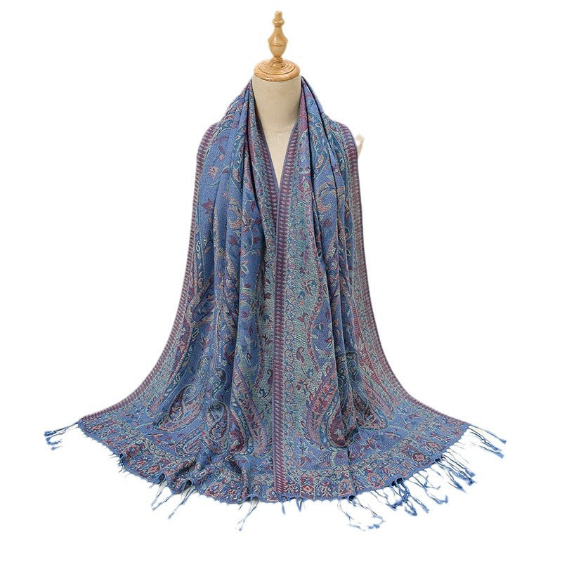 Blue Elegant Retro Paisley Print Scarf for Women - Soft Fashion Shawl Wrap 185x70cm 3