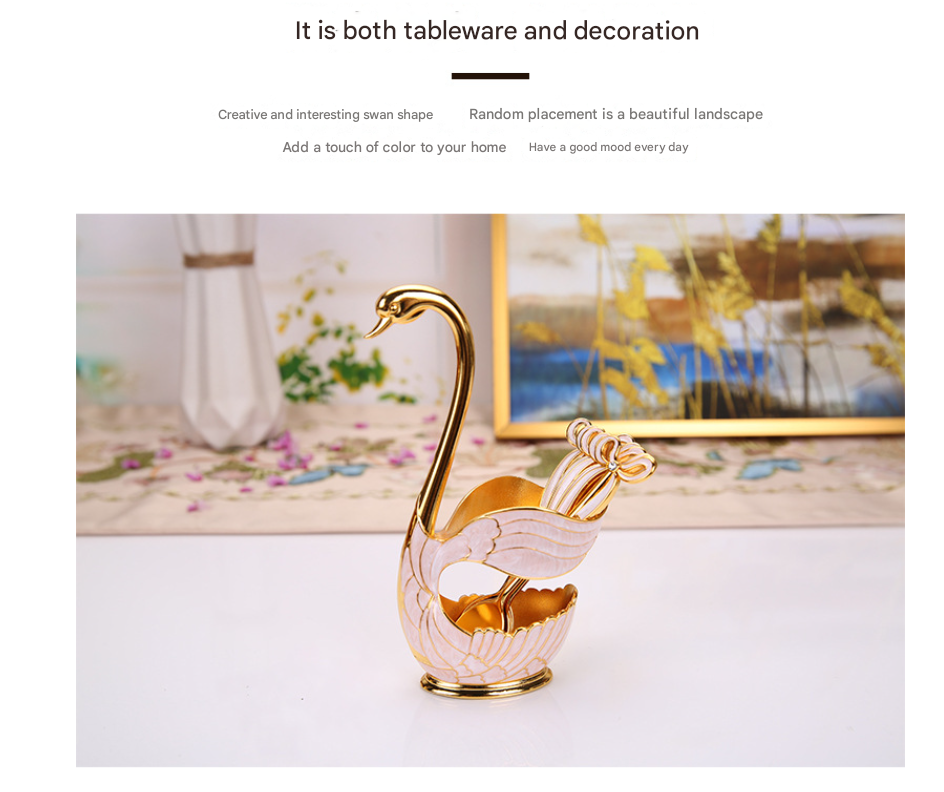 Elegant Swan Base Spoon Holder Set with 6 Coffee/Dessert Spoons(Gold and white spoon) 4