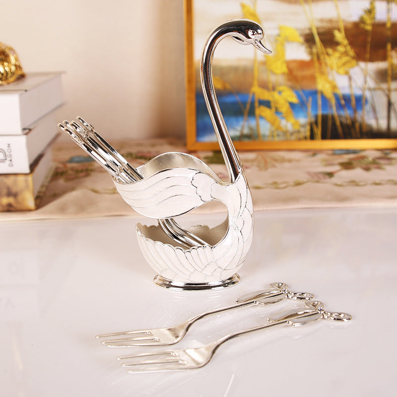 Elegant Swan Base Spoon Holder Set with 6 Coffee/Dessert Spoons(Silver fork) 3