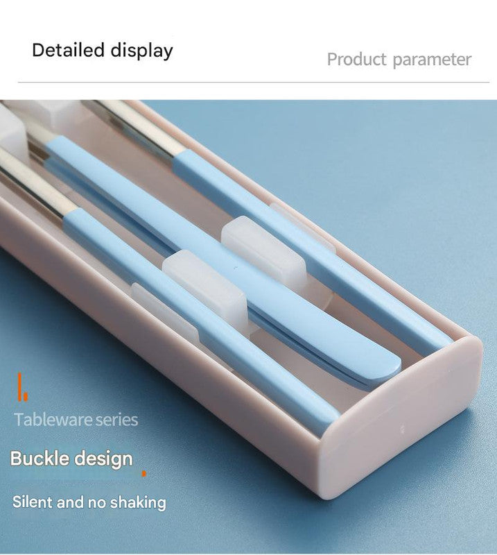 2 - pcs Light blue Reusable Travel Utensil Set with Case - 304 Stainless Steel Spoon, Fork & Chopsticks 3