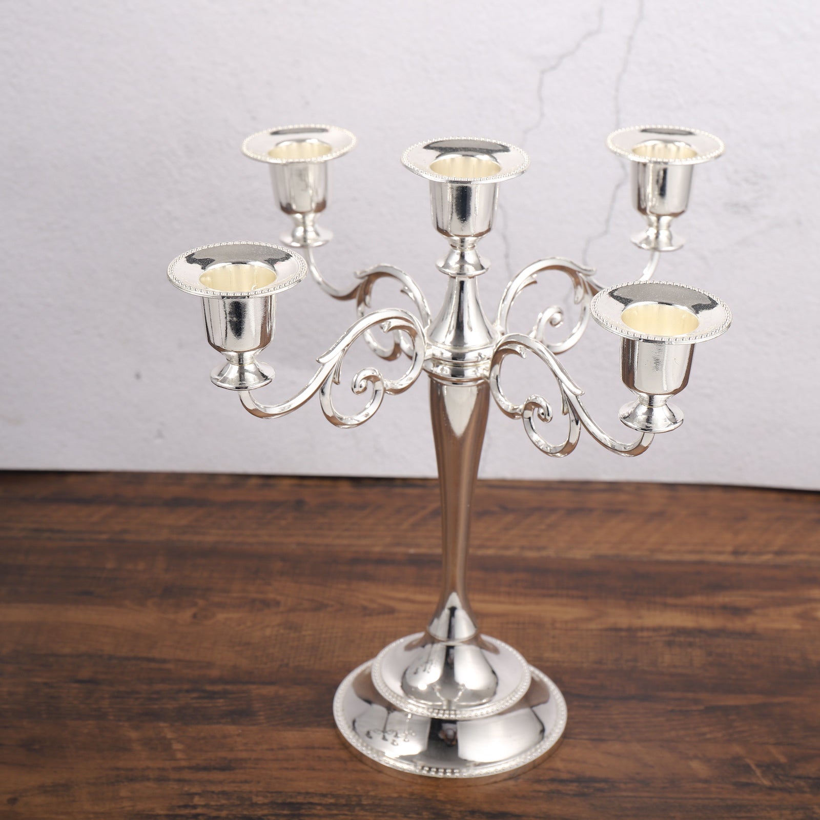 Silver Elegant Metal Candelabra 5 Arm Candle Holder -  Decorative Candelabra for Home, Weddings, Events