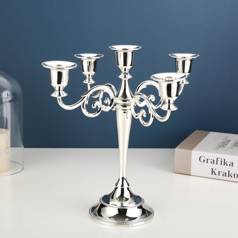Silver Elegant Metal Candelabra 5 Arm Candle Holder -  Decorative Candelabra for Home, Weddings, Events 3