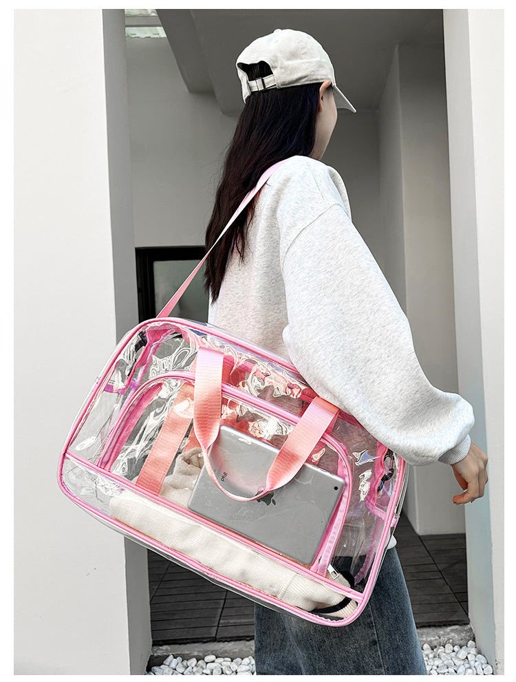 Pink transparent Multi-Purpose Clear PVC Bag - Travel, Fitness, Storage Tote (50x32x18cm)