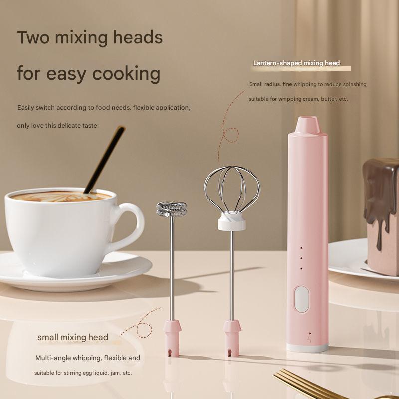 Green Cordless Drink Mixer & Egg Beater with 2 Whisk Heads - USB Powered 3