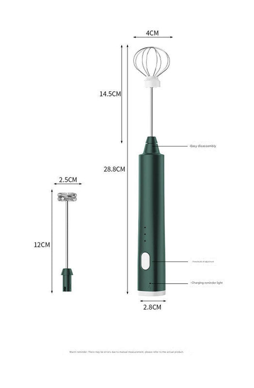Green Cordless Drink Mixer & Egg Beater with 2 Whisk Heads - USB Powered 6