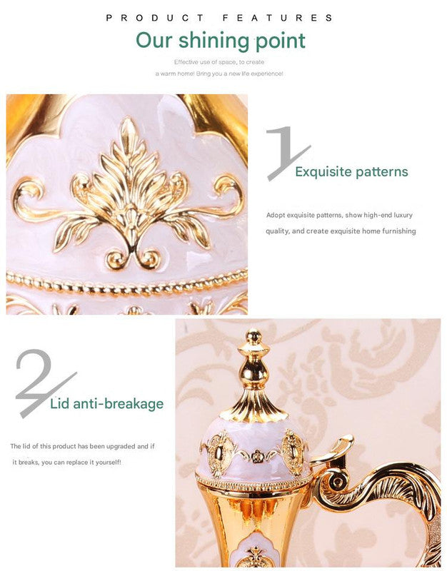 Elegant Gold Metal Serving Set - Decanter, 6 Cups, Tray (Gold Green)