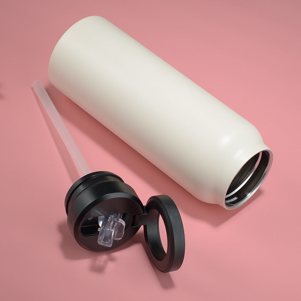 Stainless Steel Insulated Water Bottle with Integrated Magnetic Phone Stand - Beige (24oz)