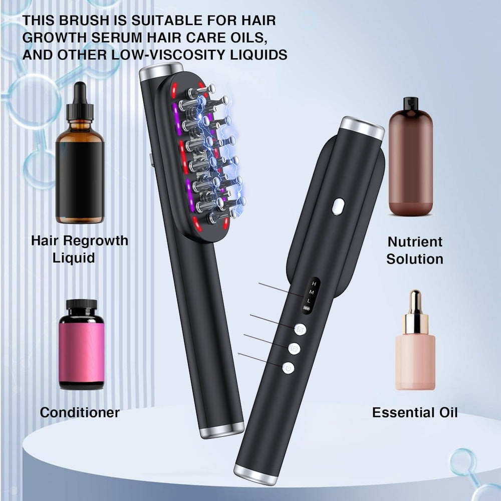 Black Vibrating Scalp Massager Comb - LED Therapy & Oil Infuser for Hair Growth 4