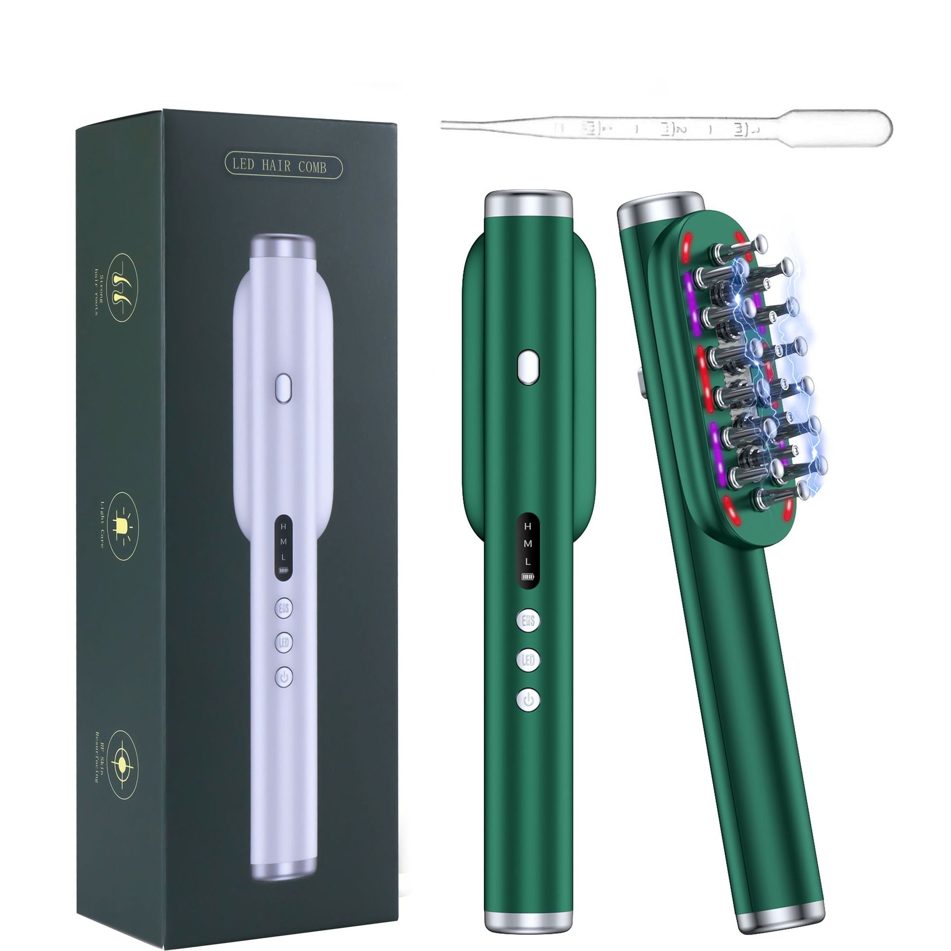 Green Vibrating Scalp Massager Comb - LED Therapy & Oil Infuser for Hair Growth