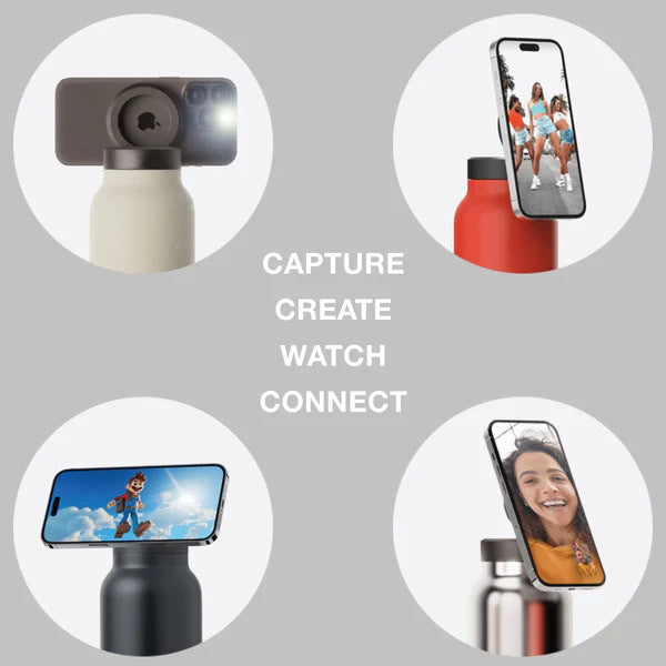 Stainless Steel Insulated Water Bottle with Integrated Magnetic Phone Stand - Orange (32oz) 4