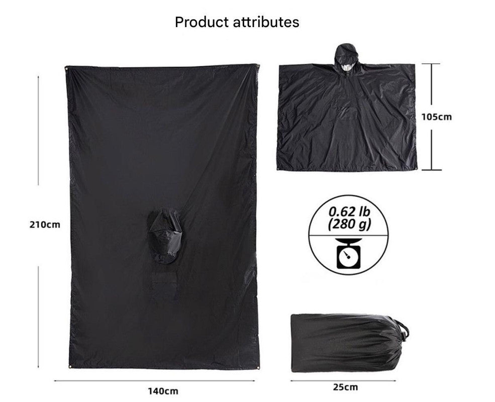 Green Portable Outdoor Camping Poncho - Can be used as Raincoat, Tarp, Ground Cover 5