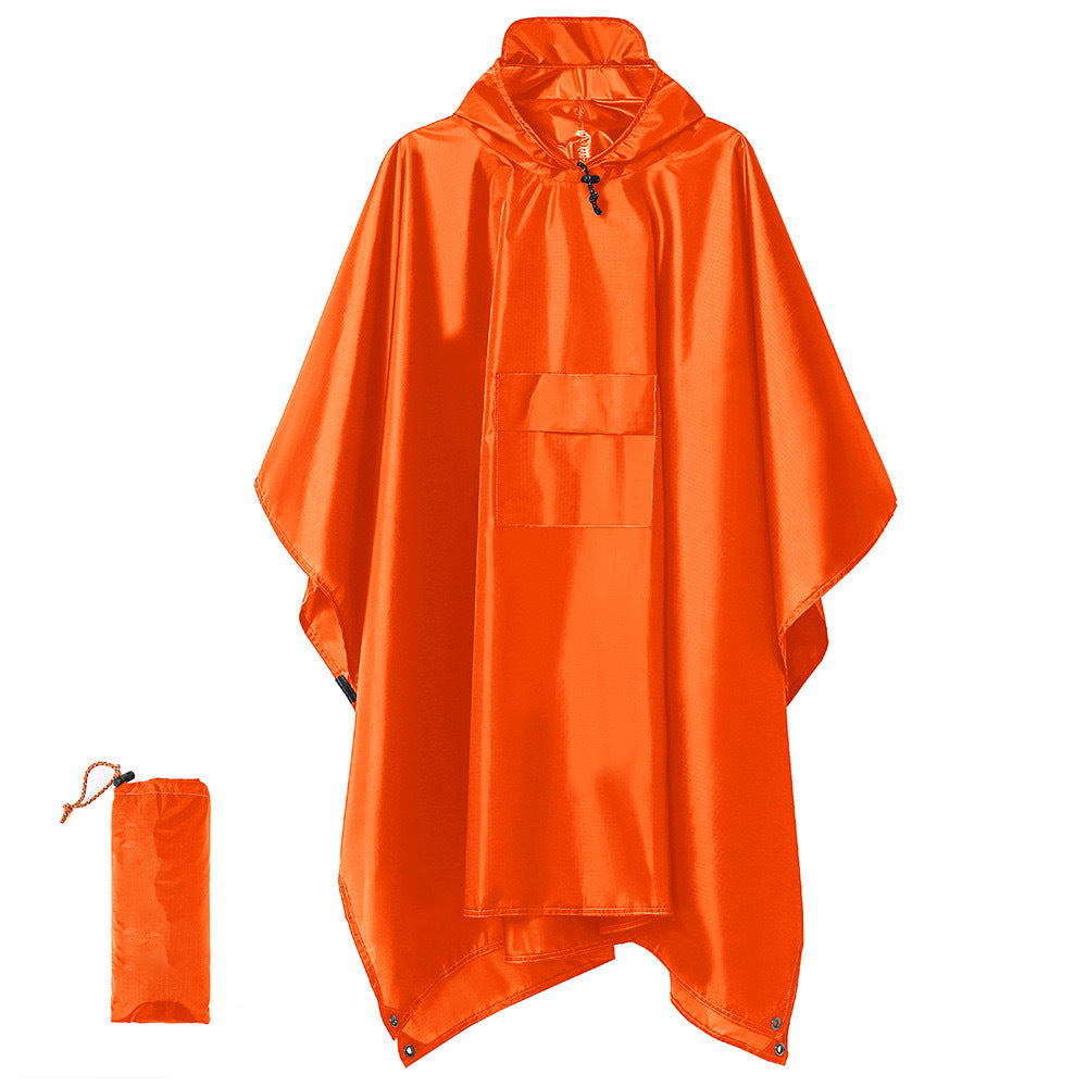 Orange Portable Outdoor Camping Poncho - Can be used as Raincoat, Tarp, Ground Cover