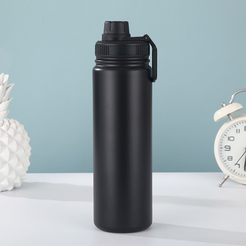 Black Portable Travel Thermos Bottle - Leakproof Stainless Steel Flask with Carry Handle (22oz - 660ml)