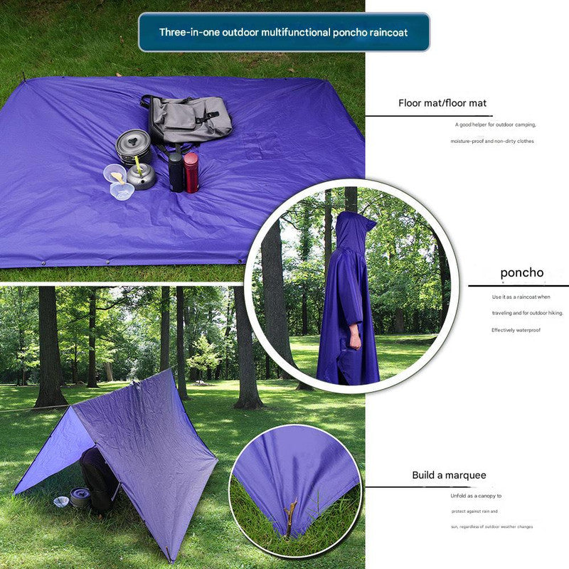 Brown Portable Outdoor Camping Poncho - Can be used as Raincoat, Tarp, Ground Cover
