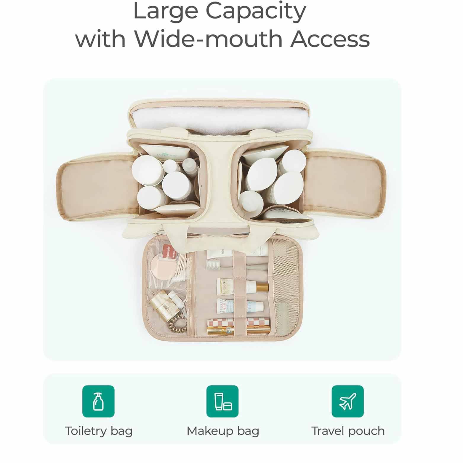 White Puffy Travel Wash Bag with Wide-Mouth Access and Wet-Dry Pockets 3