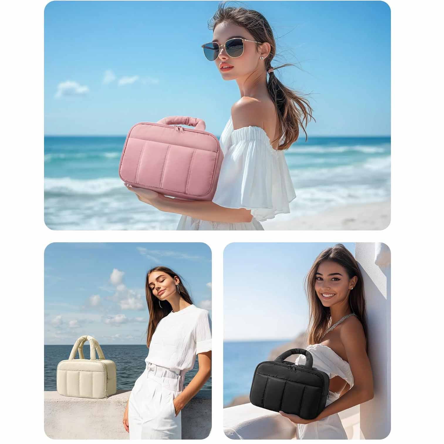 White Puffy Travel Wash Bag with Wide-Mouth Access and Wet-Dry Pockets 6