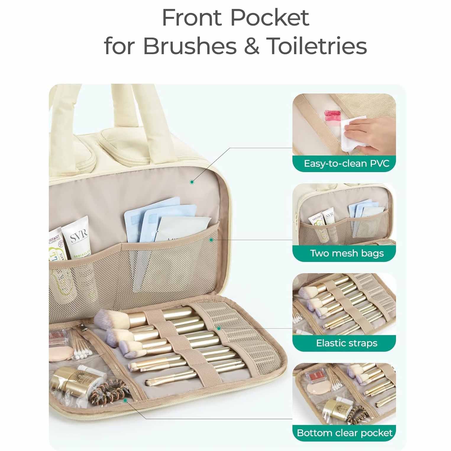 Peach Puffy Travel Wash Bag with Wide-Mouth Access and Wet-Dry Pockets 5