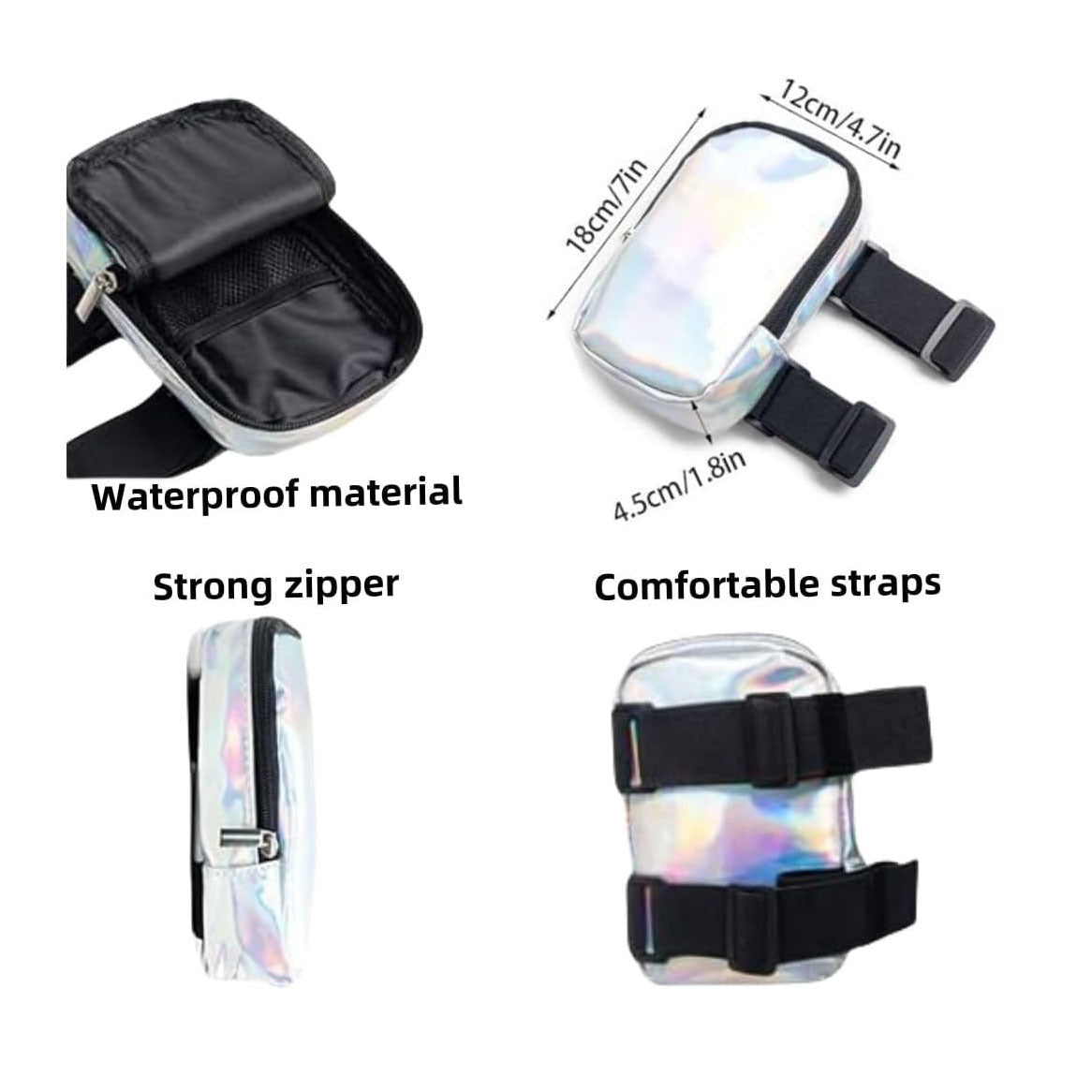 Black Shiny Holographic Thigh Holster Bag - Hands-Free Festival & Hiking Gear 3