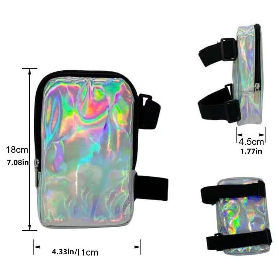 Black Shiny Holographic Thigh Holster Bag - Hands-Free Festival & Hiking Gear 4