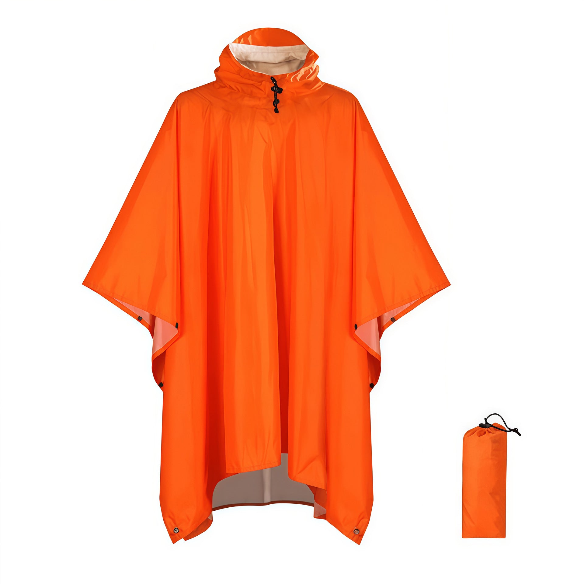Orange Portable Outdoor Camping Poncho - Can be used as Raincoat, Tarp, Ground Cover (Polyester silver coated without pockets)