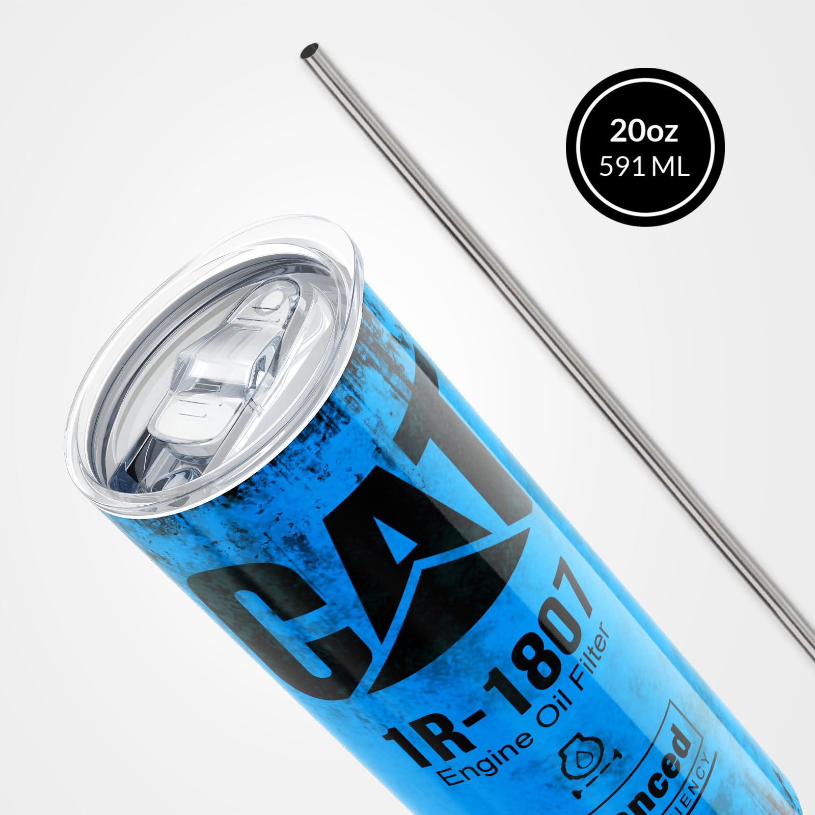 Blue Skinny Tumbler (591ml) - Fun CAT Oil Filter Replica for Construction Fans 3