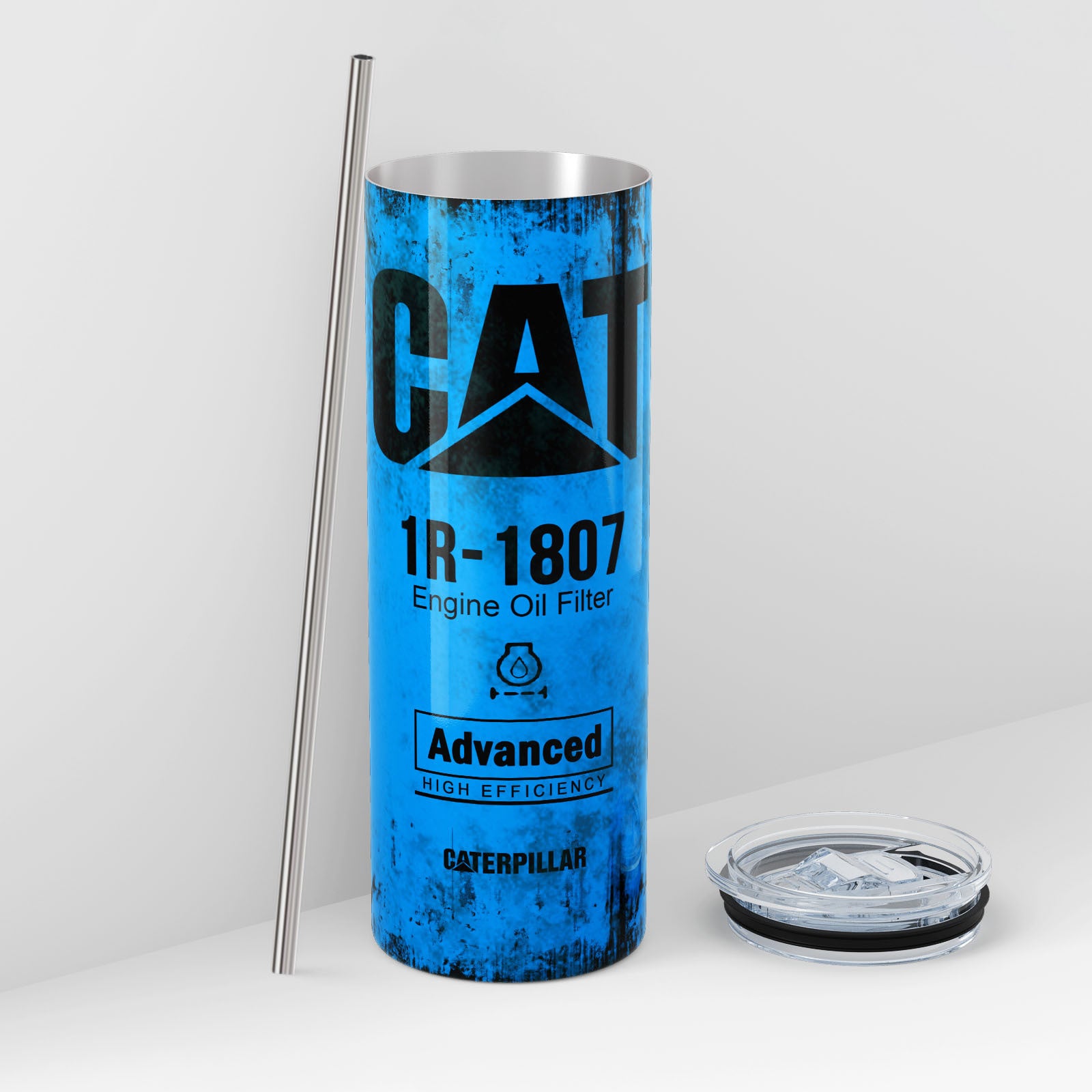 Blue Skinny Tumbler (591ml) - Fun CAT Oil Filter Replica for Construction Fans 4