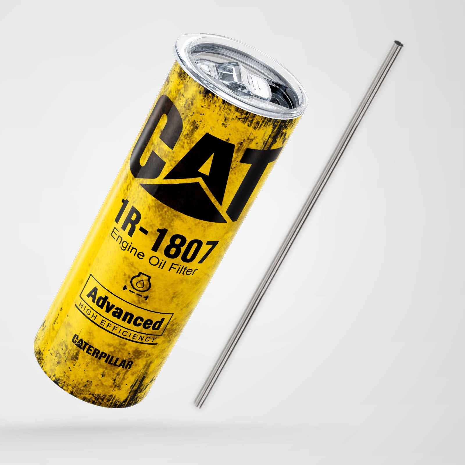 Yellow Skinny Tumbler (591ml) - Fun CAT Oil Filter Replica for Construction Fans 3