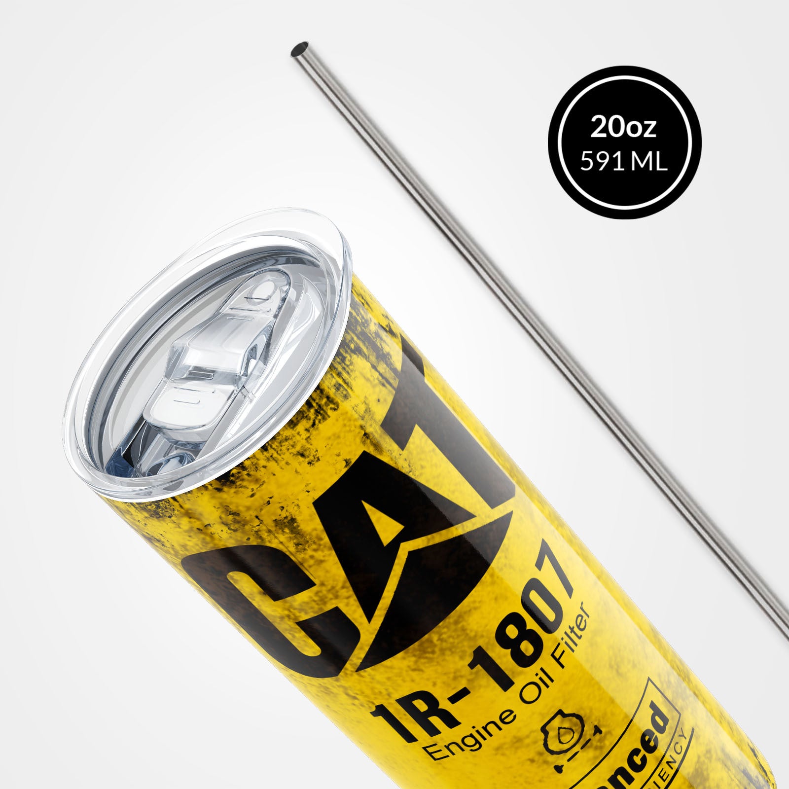 Yellow Skinny Tumbler (591ml) - Fun CAT Oil Filter Replica for Construction Fans 4
