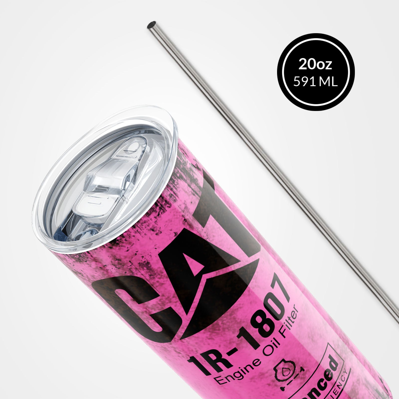 Pink Skinny Tumbler (591ml) - Fun CAT Oil Filter Replica for Construction Fans 3