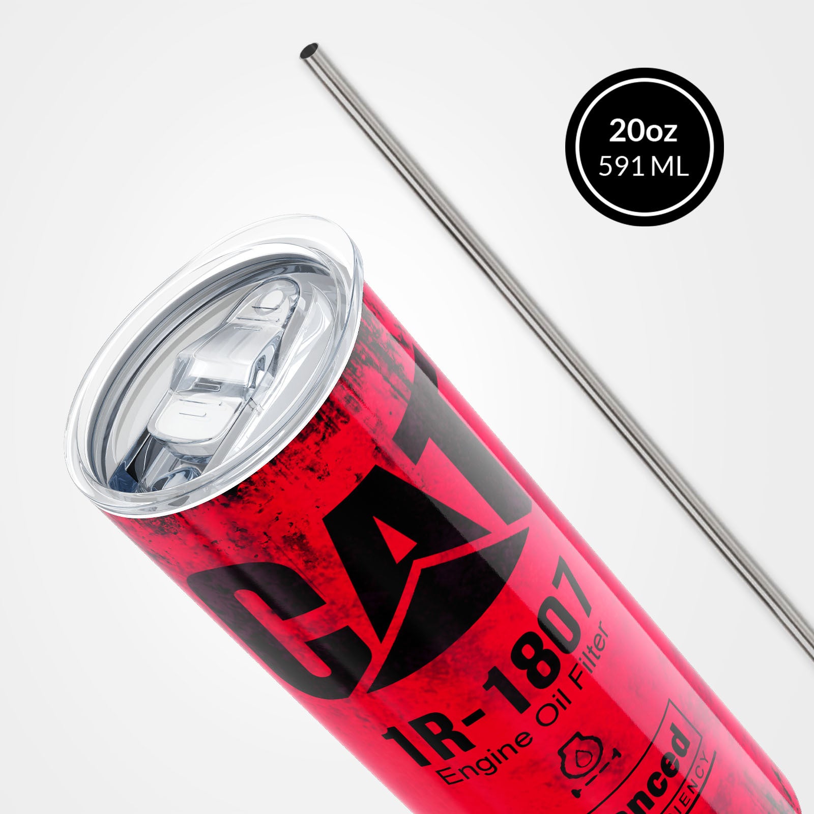 Red Skinny Tumbler (591ml) - Fun CAT Oil Filter Replica for Construction Fans 4