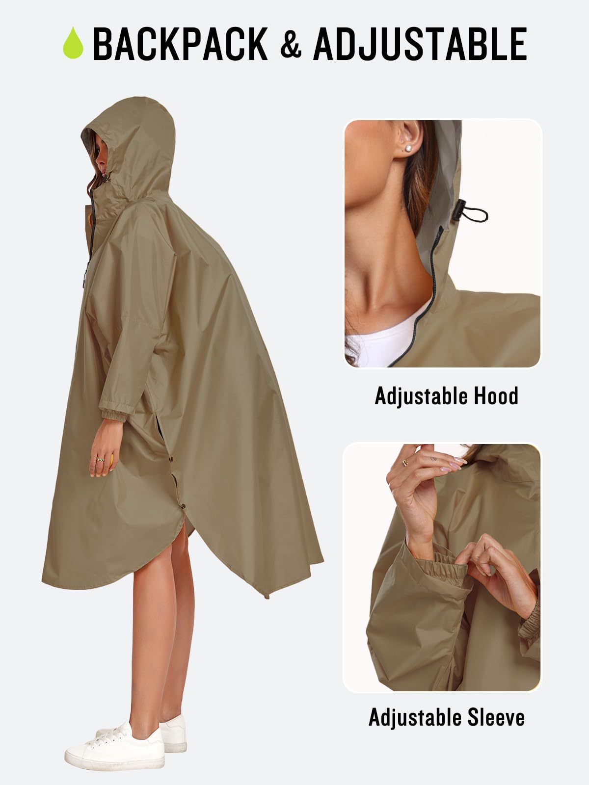 Dark blue Stylish Waterproof Raincoat Poncho - Long, Packable for Outdoor Travel & Hiking 3