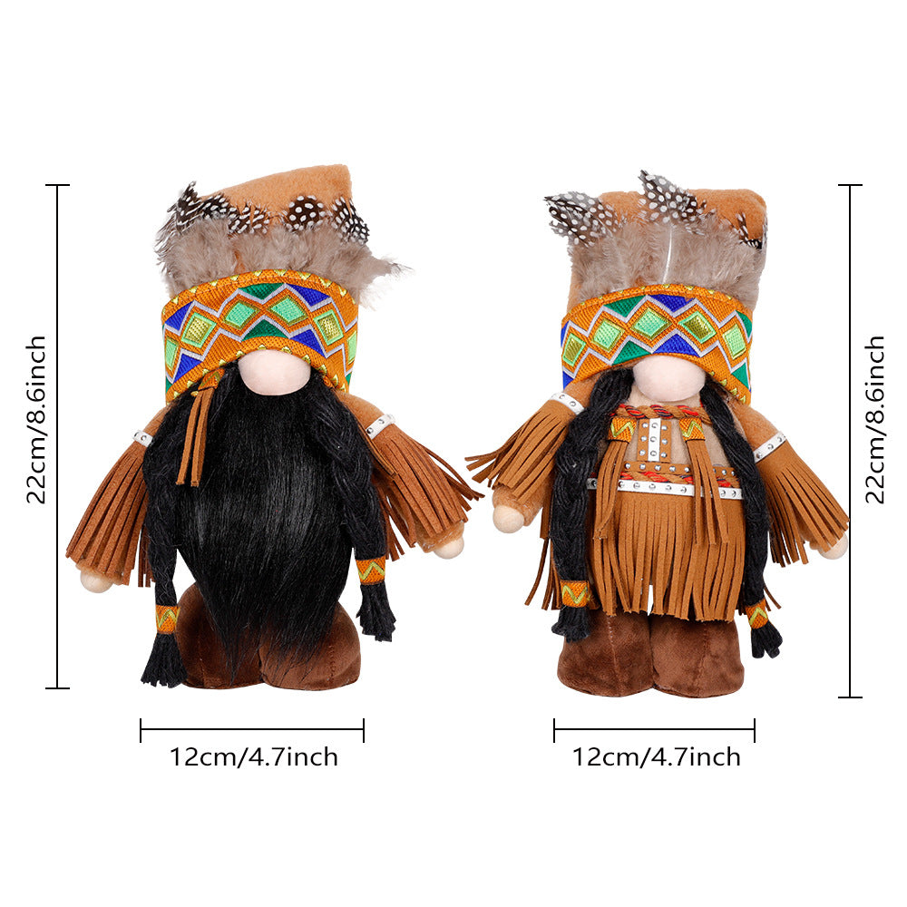 Handmade Thanksgiving Doll Set - Boy Figures with Feather Headbands 3