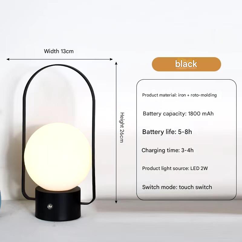 Black Portable Rechargeable LED Lantern Lamp - Touch Control 3-Color Dimmable Desk Light