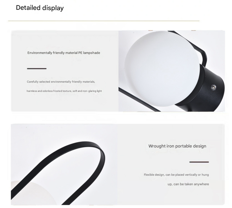 Black Portable Rechargeable LED Lantern Lamp - Touch Control 3-Color Dimmable Desk Light 6