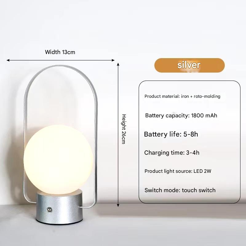 Silver Portable Rechargeable LED Lantern Lamp - Touch Control 3-Color Dimmable Desk Light 6
