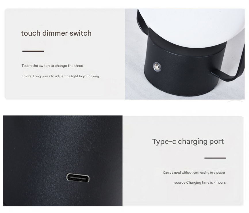 Gold Portable Rechargeable LED Lantern Lamp - Touch Control 3-Color Dimmable Desk Light 7