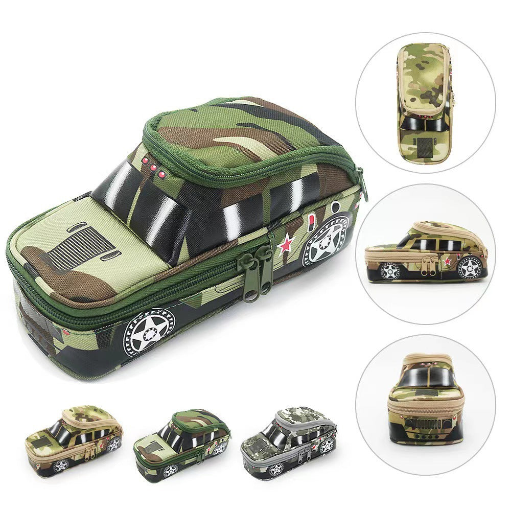 Camouflage Car Shaped Pencil Case - Large Capacity Stationery Organizer Pouch (Jungle camouflage) 4