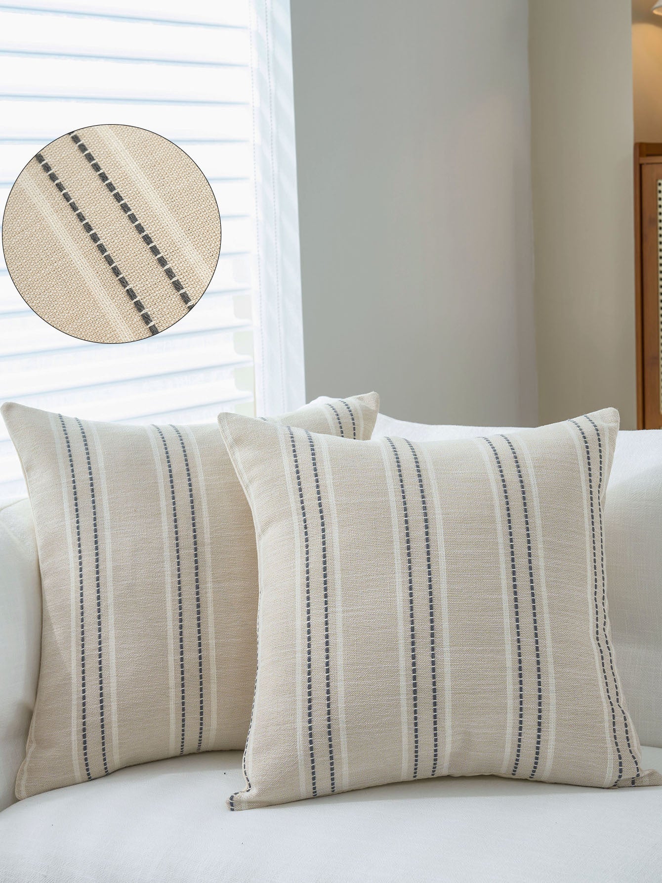 Textured Vertical Striped Pillowcases - Scandinavian Home Decor Accents (Grey Stripes Pair - 45x45cm) 3