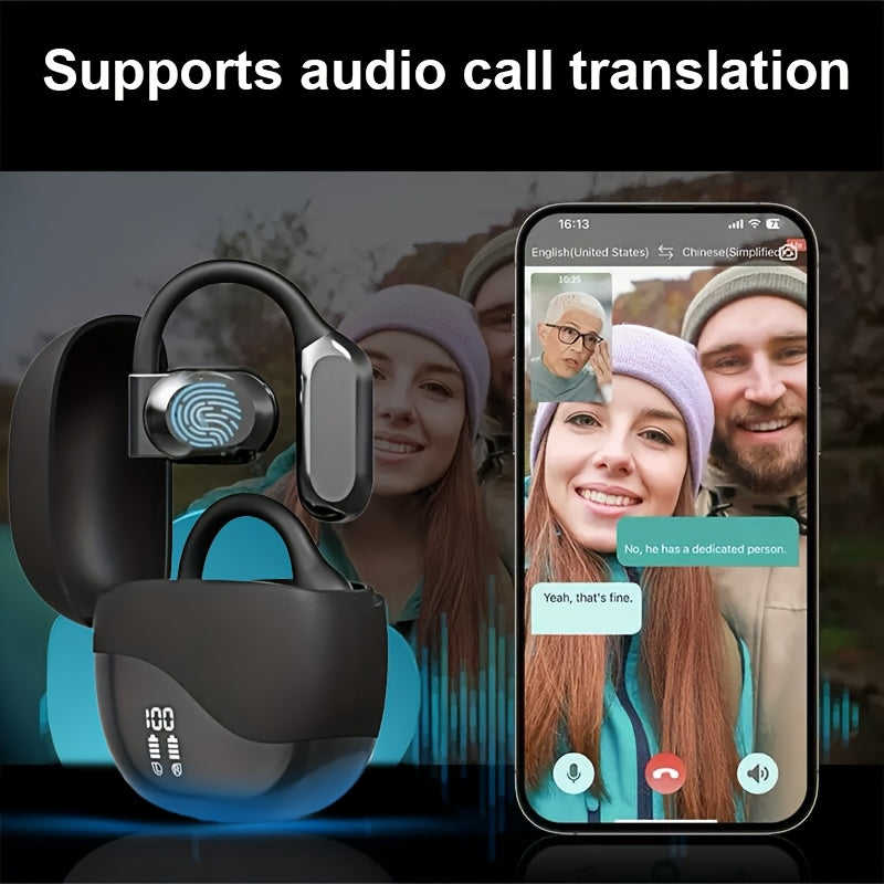 Black Comfortable Open-Ear Bluetooth Headset - Real-Time Translation, LED Display 5