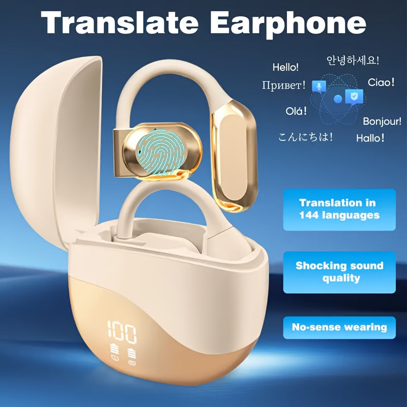 Beige Comfortable Open-Ear Bluetooth Headset - Real-Time Translation, LED Display 6