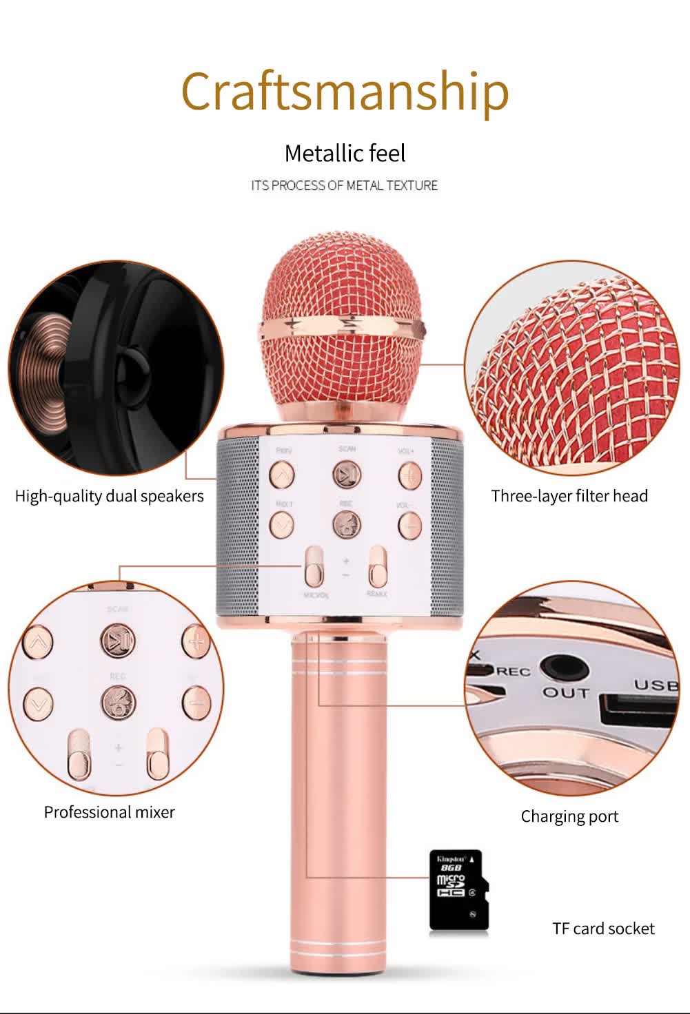 Black Bluetooth 5.0 Karaoke Microphone for Family Entertainment 4