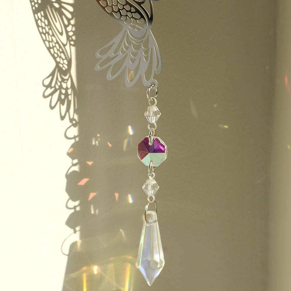 (Style A)2 PCS Hummingbird Metal Suncatcher with Crystal Accents - for Window or Wall Indoor Hanging Ornament 3