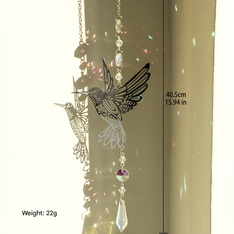 (Style A)2 PCS Hummingbird Metal Suncatcher with Crystal Accents - for Window or Wall Indoor Hanging Ornament 4