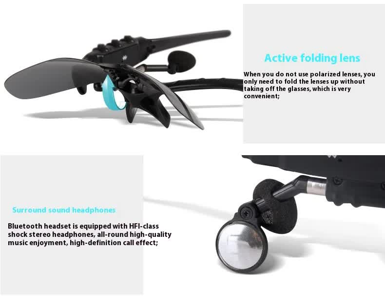 Black Bluetooth Sunglasses with Wireless Earbuds for Music and Calls 3