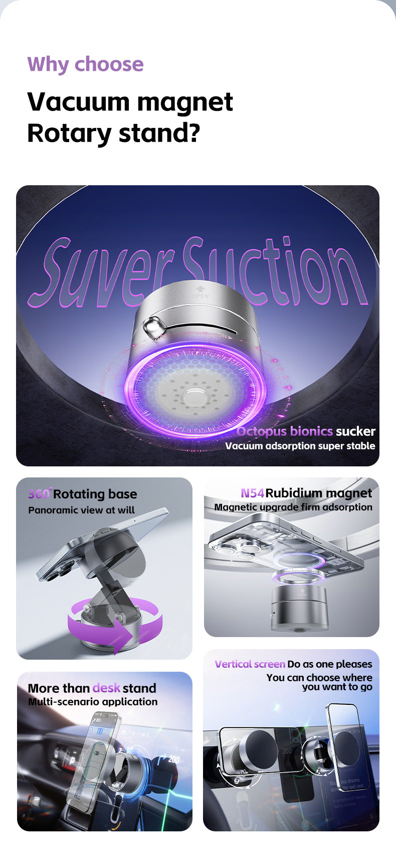 White Foldable Vacuum Suction Phone Stand for Navigation and Calls 6