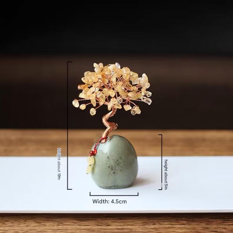 Green Vintage Crystal Money Tree Figurine for Home Decoration